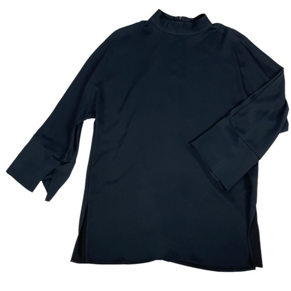 Zara Women Blouse Mock Neck Tunic | Sz. Large | Blue